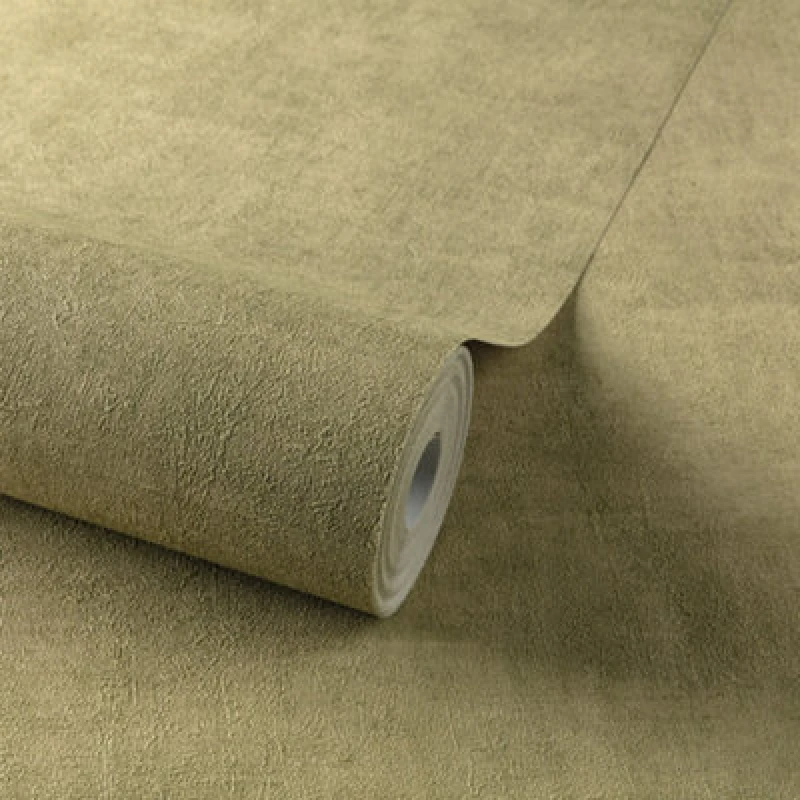 Image of Grandeco Annabella Distressed Limewash Plaster Textured Wallpaper, Yellow Green