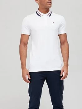 Image of Tommy Jeans Classics Tipped Stretch Polo Shirt - White, Size 2XL, Men