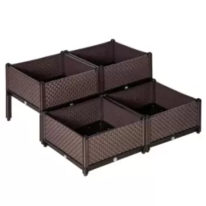 image of Outsunny Set Of 4 Raised Garden Bed Elevated Planter Box For Flower Vegetables - Brown