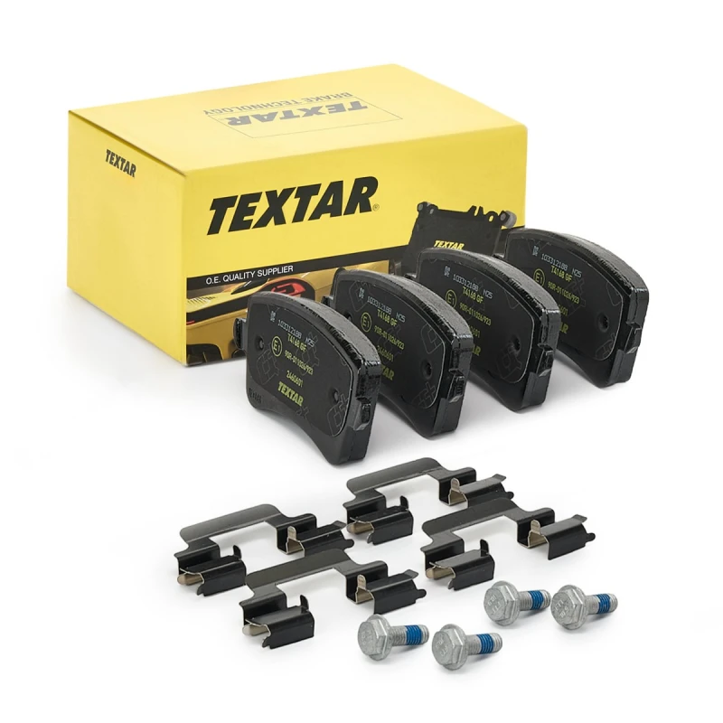 Image of TEXTAR 2460601 Brake pad set Q+ not prepared for wear warning indicator, with accessories, with brake caliper screws Brake Pad Set,disc brake (402)