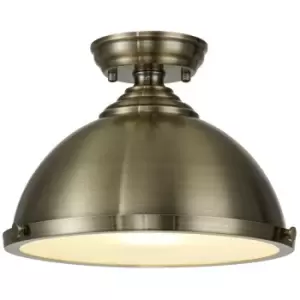 image of Luminosa Talisa Flush Ceiling Lamp E27 With Round 31cm Metal Shade Antique Brass, Frosted White