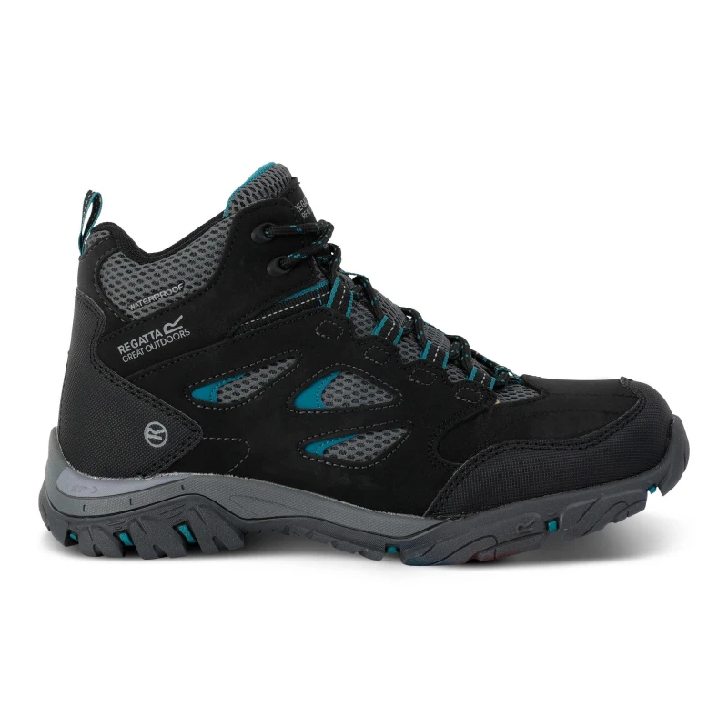 Image of Regatta Womens/Ladies Holcombe IEP Mid Waterproof Fabric Walking Boots UK Size 4 (EU 37) Black/Deep Lake RWF573-2FZ-4