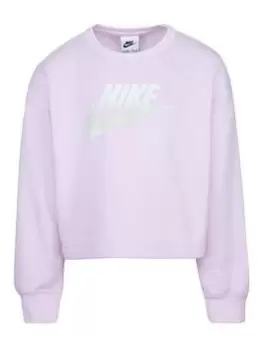 Image of Nike Kids Girls Printed Club Crew Sweat, Light Pink, Size 3-4 Years, Women