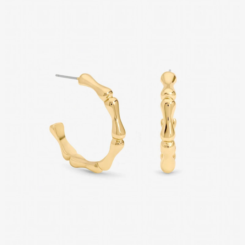 Image of Mood Gold Polished Bamboo Hoop Earrings Gold female One Size