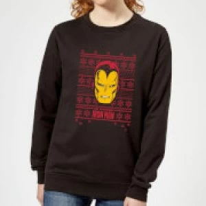 image of Marvel Iron Man Face Womens Christmas Sweatshirt - Black