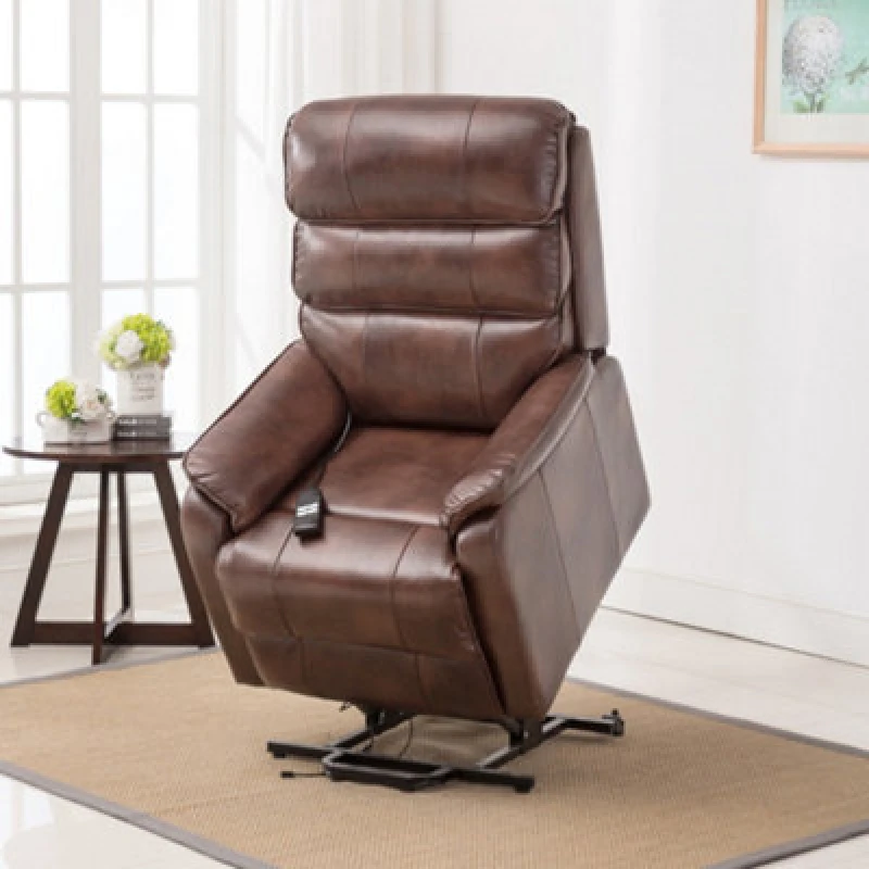 Image of More4Homes Buckingham Dual Motor Electric Rise Recliner Bonded Leather Chair Brown