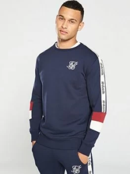 Image of SikSilk Retro Panel Crew Neck Sweatshirt - Navy