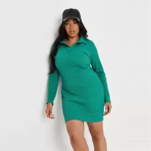 Missguided Rib Collar Bodycon Mini Dress - Green