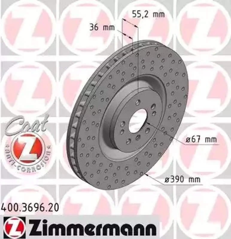 Image of ZIMMERMANN 400.3696.20 Brake disc Front Axle, Drilled dimples, Coated, High-carbon Brake Disc (82)