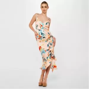 Missguided Floral Print Wrap Frill Midaxi Dress - Multi