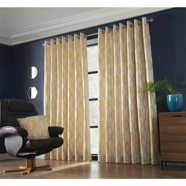 Image of Other Omega Multi Yarn Fully Lined Ring Top Curtains - Ochre/Cream 117x229cm
