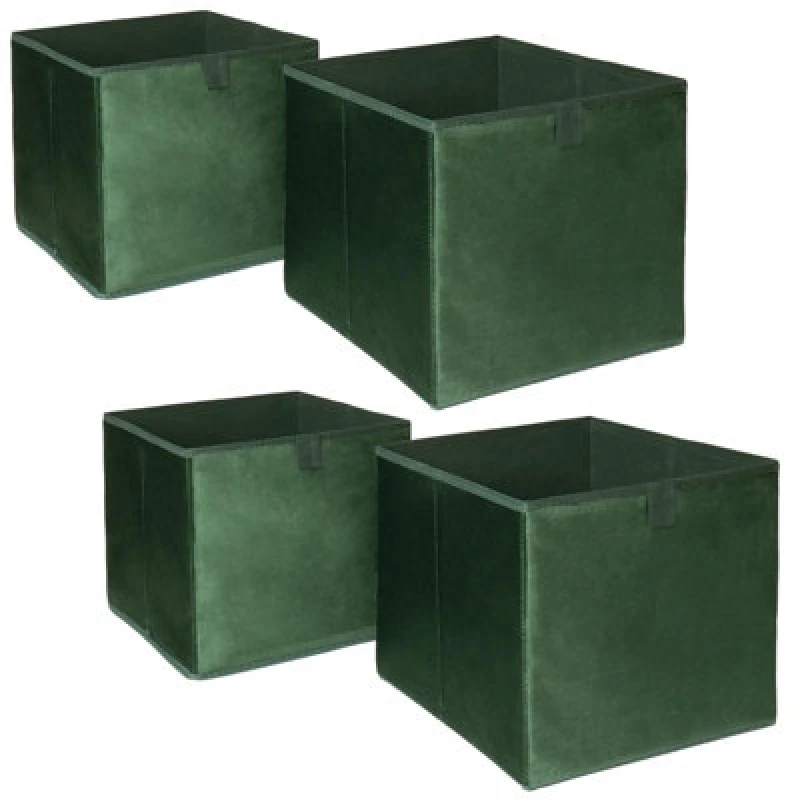 Image of OHS OHS Pack of 4 Matte Velvet Cube Storage Boxes in Dark Green Dark Green One Size Unisex 5027434163083
