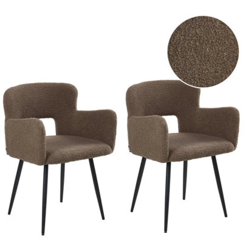 Image of Beliani Set Of 2 Dining Chairs Sanilac Boucle Brown