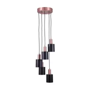 image of Black and Copper Contrast 5 Cluster Drop Pendant Ceiling Light