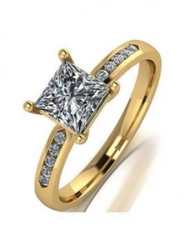 Image of Moissanite 9ct Gold 1.15 Carat Eq Moissanite Square Solitaire Ring with Set Shoulders, Gold, Size V, Women
