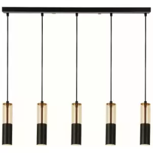Image of Searchlight Merrygold 5 Light Bar Ceiling Pendant, Amber Acrylic & Black