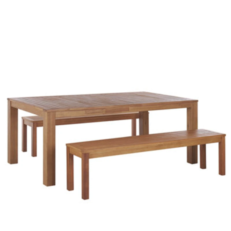 Image of Beliani Garden Dining Set With Benches 6 Seater Monsano Eucalyptus Wood Brown