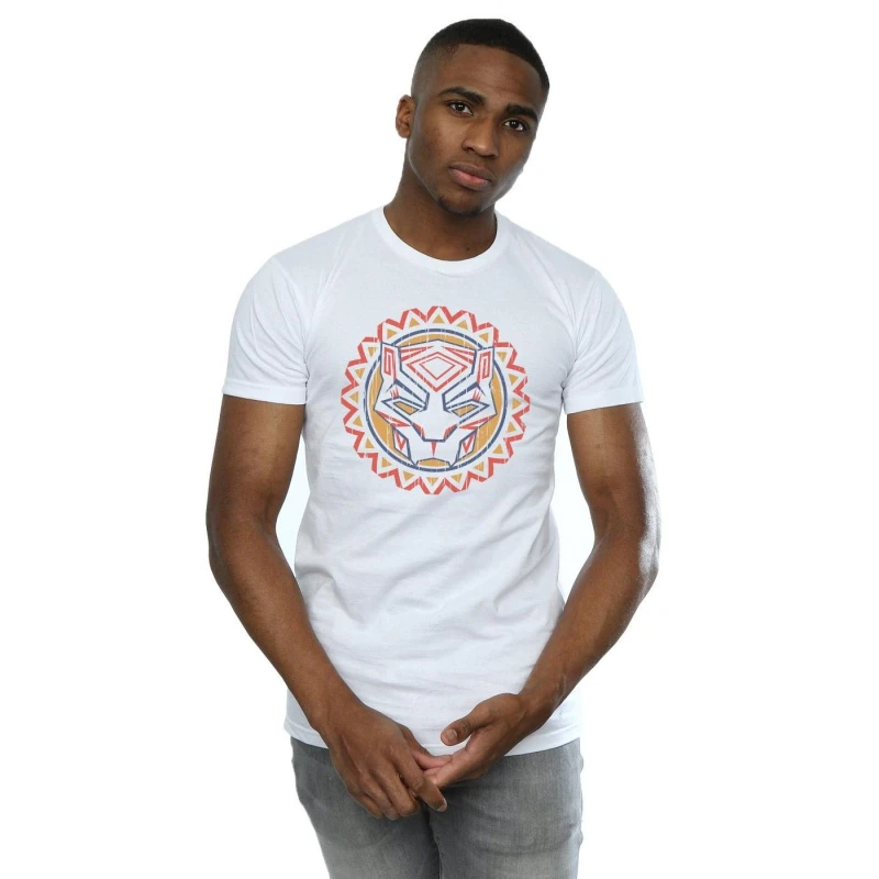 Image of Marvel Marvel Men Black Panther Tribal Panther Icon T-Shirt in White Size: Small White S Male 5057736558355