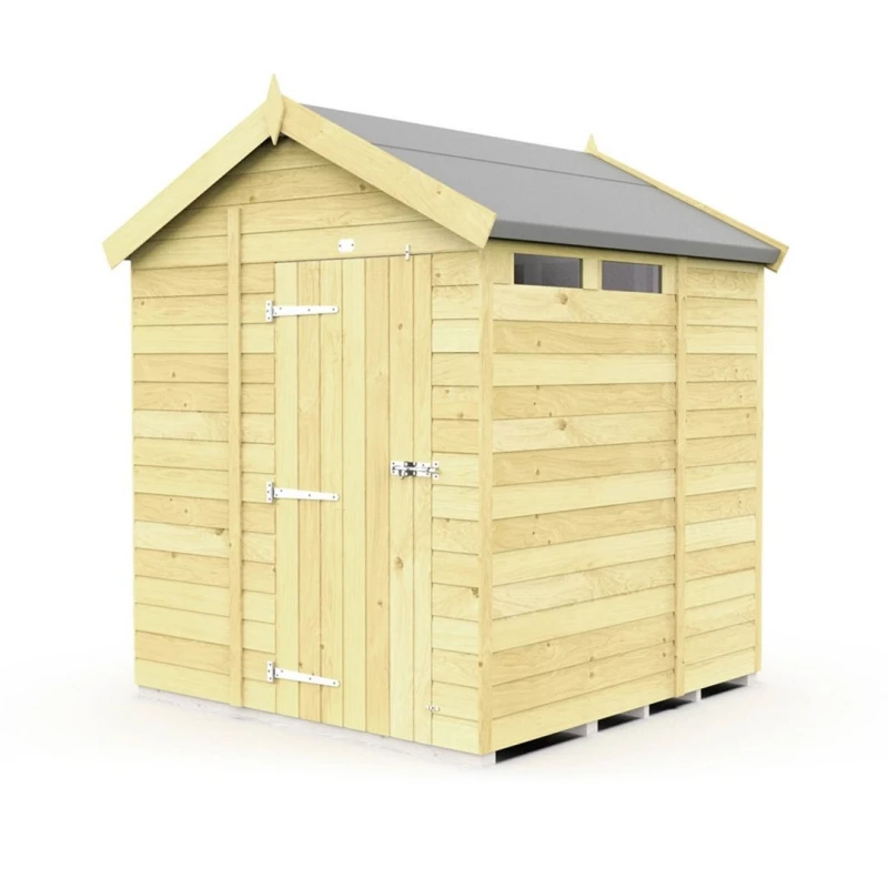Image of Buttercup Farm 6 x 7 Feet Apex Security Shed - Single Door - L214 x W175 x H217cm in Brown Brown Unisex