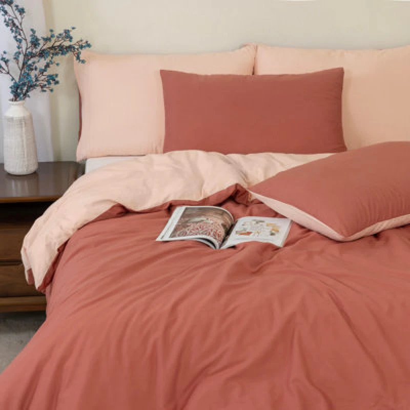 Image of MHG Living Reversible 100% Cotton Duvet Cover Set With Pillowcases - Soft & Breathable Terracotta Bedding, Button Closure - Single