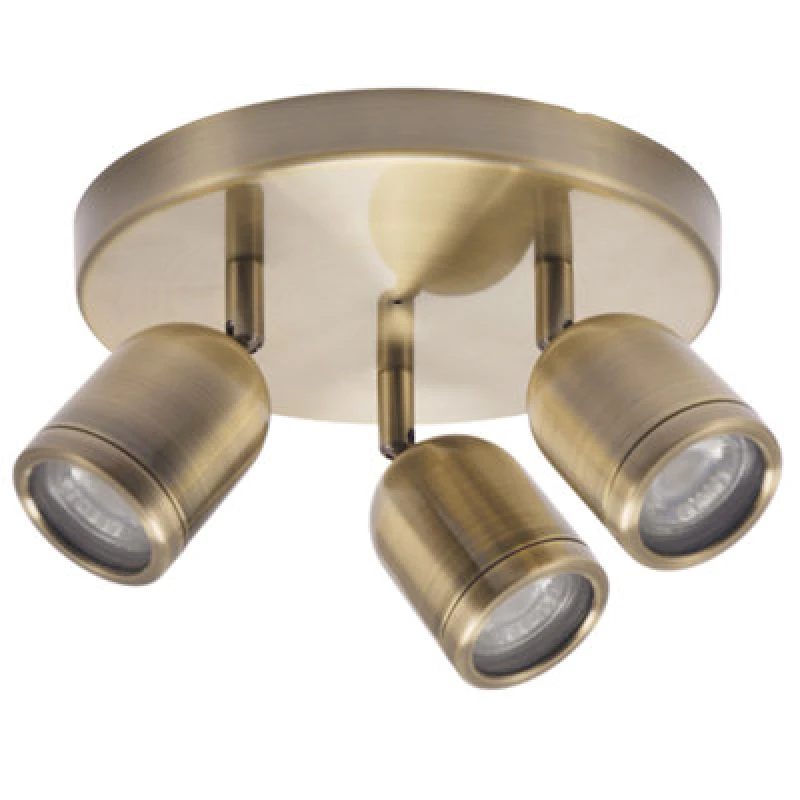 Image of Happy Homewares Modern Triple Metal Spot IP44 Bathroom Ceiling Light with Adjustable Heads in Metallic Gold Metallic Gold Unisex