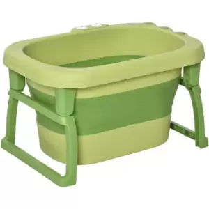 image of Homcom - Foldable Baby Bathtub for Newborns Infants Toddlers w/ Stool - Green - Green