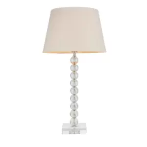 image of Adelie & Cici Base & Shade Table Lamp Clear Crystal Glass, Bright Nickel Plate & Grey Fabric