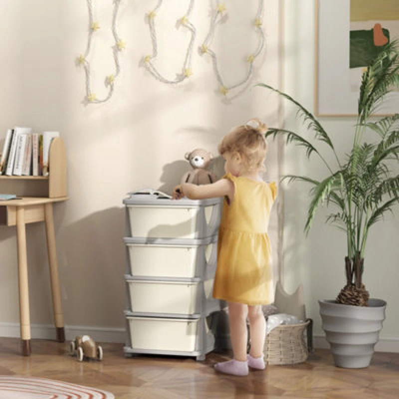 Image of HOMCOM Kids Storage Units with Drawers 4 Tier Chest Dresser Tower Cream 311-023V01CW