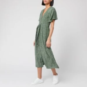 Image of Whistles Womens Anita Spotted Animal Frill Sleeve Dress - Green/Multi - UK 10