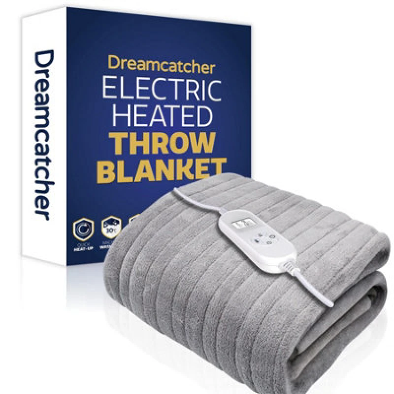 Image of Dreamcatcher Deluxe Xl Electric Throw Heated Double Over Blanket Soft Fleece 9 Heat & 12Hr Timer Settings - Silver