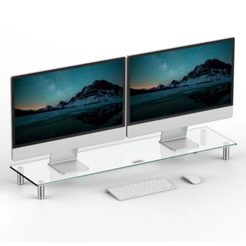 Image of VonHaus Height Adjustable Clear Glass Dual Monitor Screen Riser Clear unisex