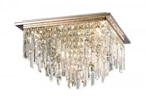 FlushFlush Ceiling Square 6 Light G9 Rose Gold, Crystal