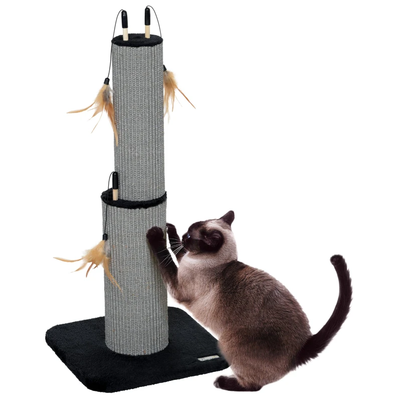 Image of PawHut 78cm Tall Cat Scratching Post with 3 Toy Feathers Brown
