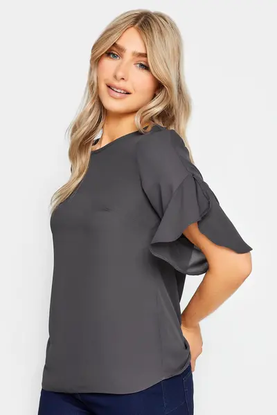 image of M&Co Frill Sleeve Blouse Grey