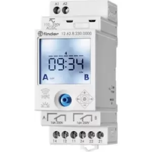 Image of Finder DIN rail mount timer Operating voltage: 230 V DC, 230 V AC 12.62.8.230.0000 2 change-overs 16 A 250 V AC Week settings