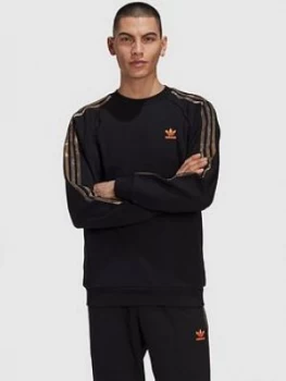 Image of Adidas Originals Camo Crewneck Sweatshirt - Black