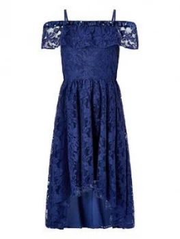 Monsoon Girls Lucy Lace Bardot Dress - Navy, Size 8 Years, Women