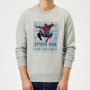 Image of Marvel Comics Spider-Man Leap Knit Grey Christmas Sweatshirt - L - Grey
