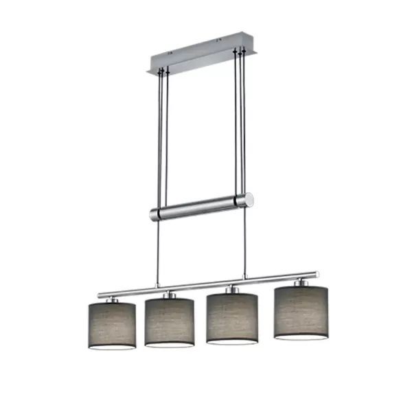 Image of Garda Modern 4 Light Bar Pendant Ceiling Light Nickel Matt with Grey Shade