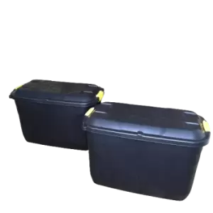 Image of 2 x 110L Heavy Duty Trunk on Wheels Sturdy, Lockable, Stackable and Nestable Design Storage Chest with Clips in Black
