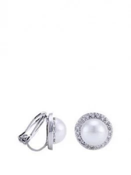 image of Jon Richard Silver Plated Pave Pearl Clip On Stud Earrings