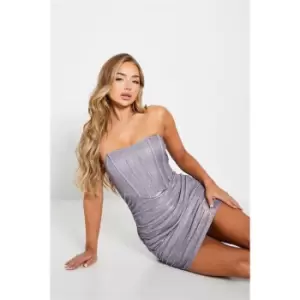 image of I Saw It First Glitter Boning Detail Ruched Mini Dress - Metallics