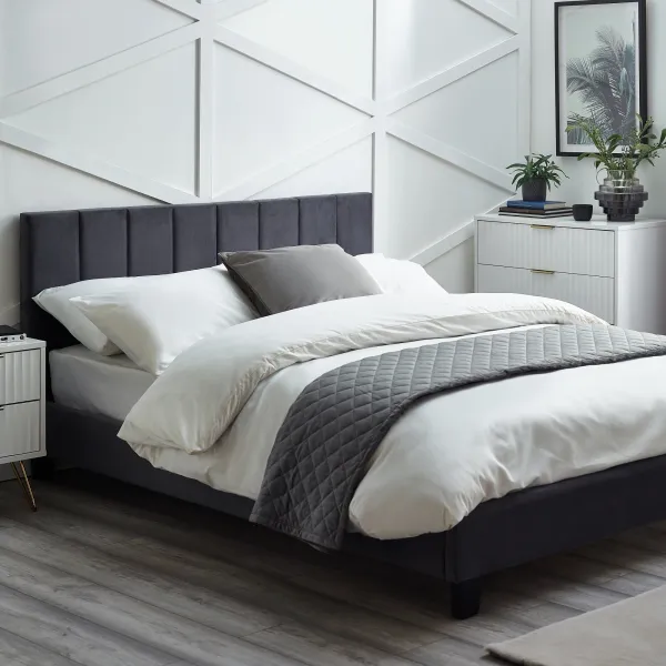 Image of Rosa Velvet Bed In A Box, Grey Grey