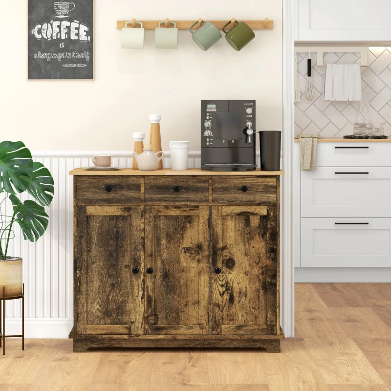 Image of HOMCOM HOMCOM Modern Sideboard Buffet Cabinet with Adjustable Shelves and Drawers in Brown Brown One Size Unisex 5063603031548