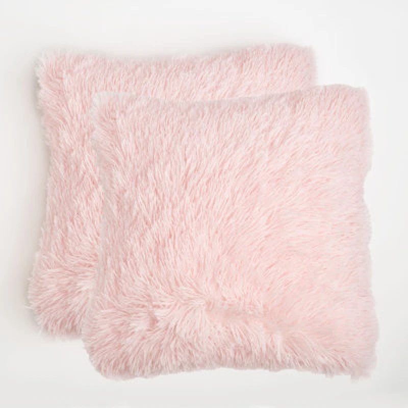 Image of OHS OHS Set of 2 Fluffy Shaggy Filled Cushion with Cover Square in Light Pink Size: 45cm x 45cm Light Pink 45cm x 45cm Unisex 5027434174331