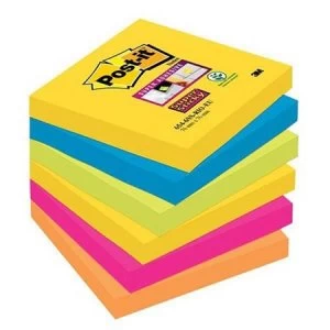 image of Post-It Super Sticky 76x76mm Re-positional Note Pad Assorted Colours 6 x 90 Sheets - Rio De Janeiro Collection