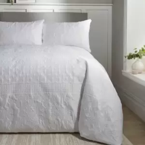Image of Serene - Avery Stripe Pinsonic Textured Peach Skin Duvet Cover Set, White, Super King