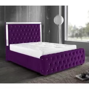 Image of Elegance Mirrored Bed Double Plush Velvet Purple