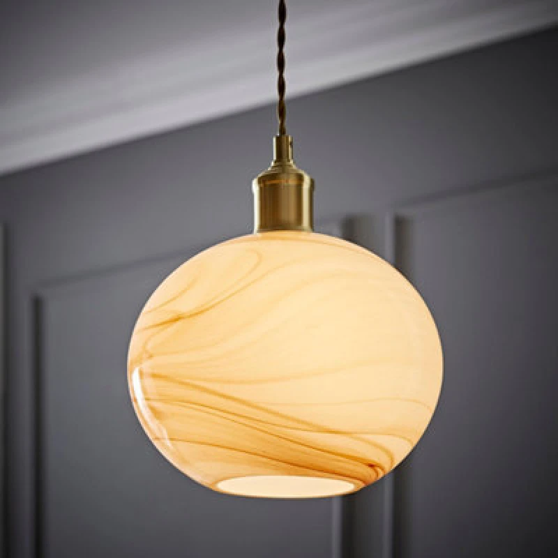 Image of ValueLights ValueLights Sookie Alabaster Glass Gold Capped Ceiling Pendant Light with LED Bulb in Cream Cream One Size Unisex 5059406063602