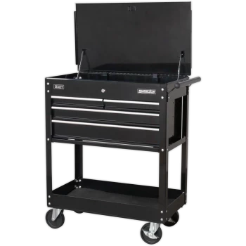 image of Sealey 4 Drawer Heavy Duty Mobile Tool & Parts Trolley Black